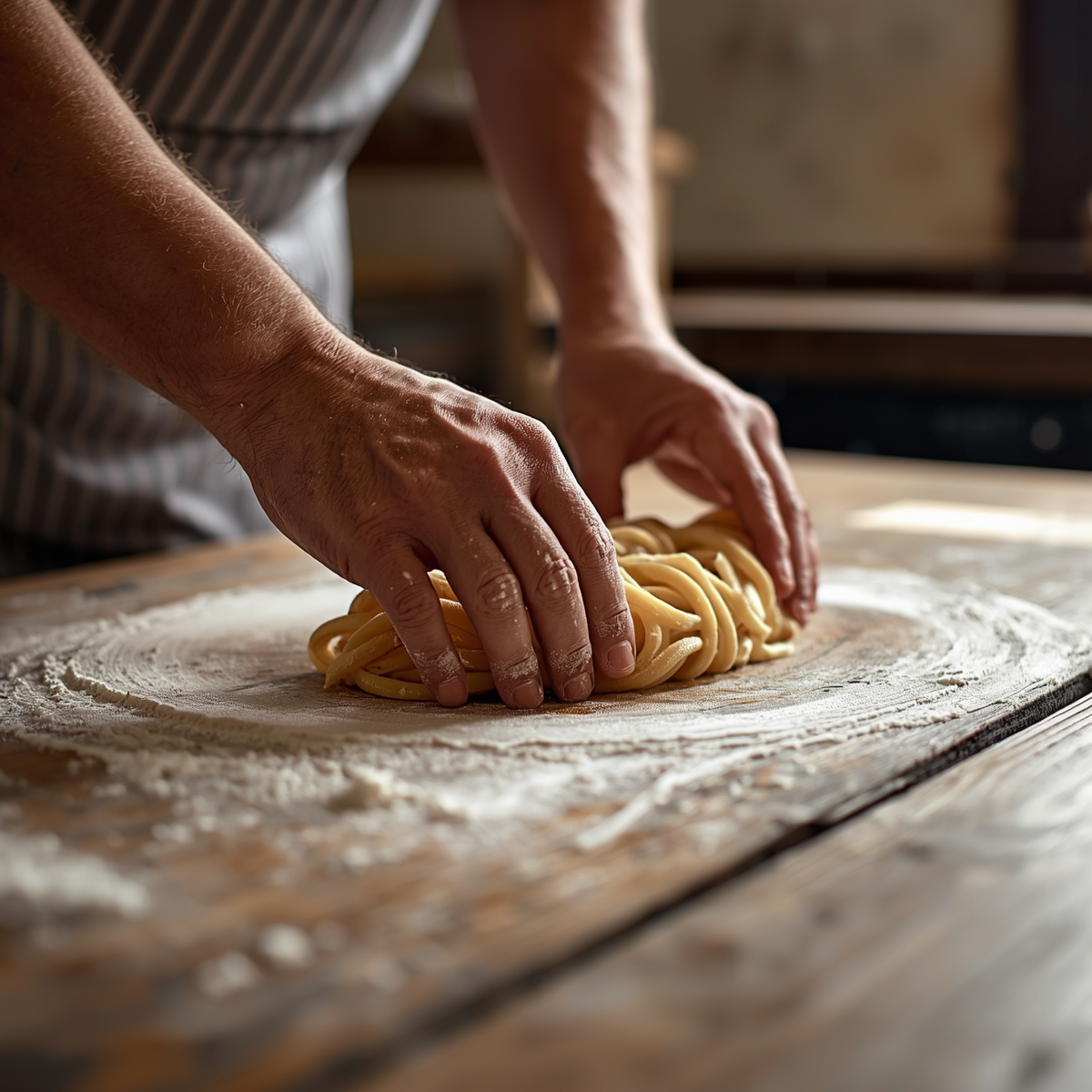 Fresh pasta being made by hand